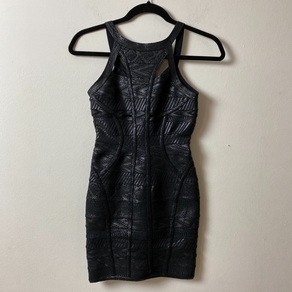shiny black bandage dress